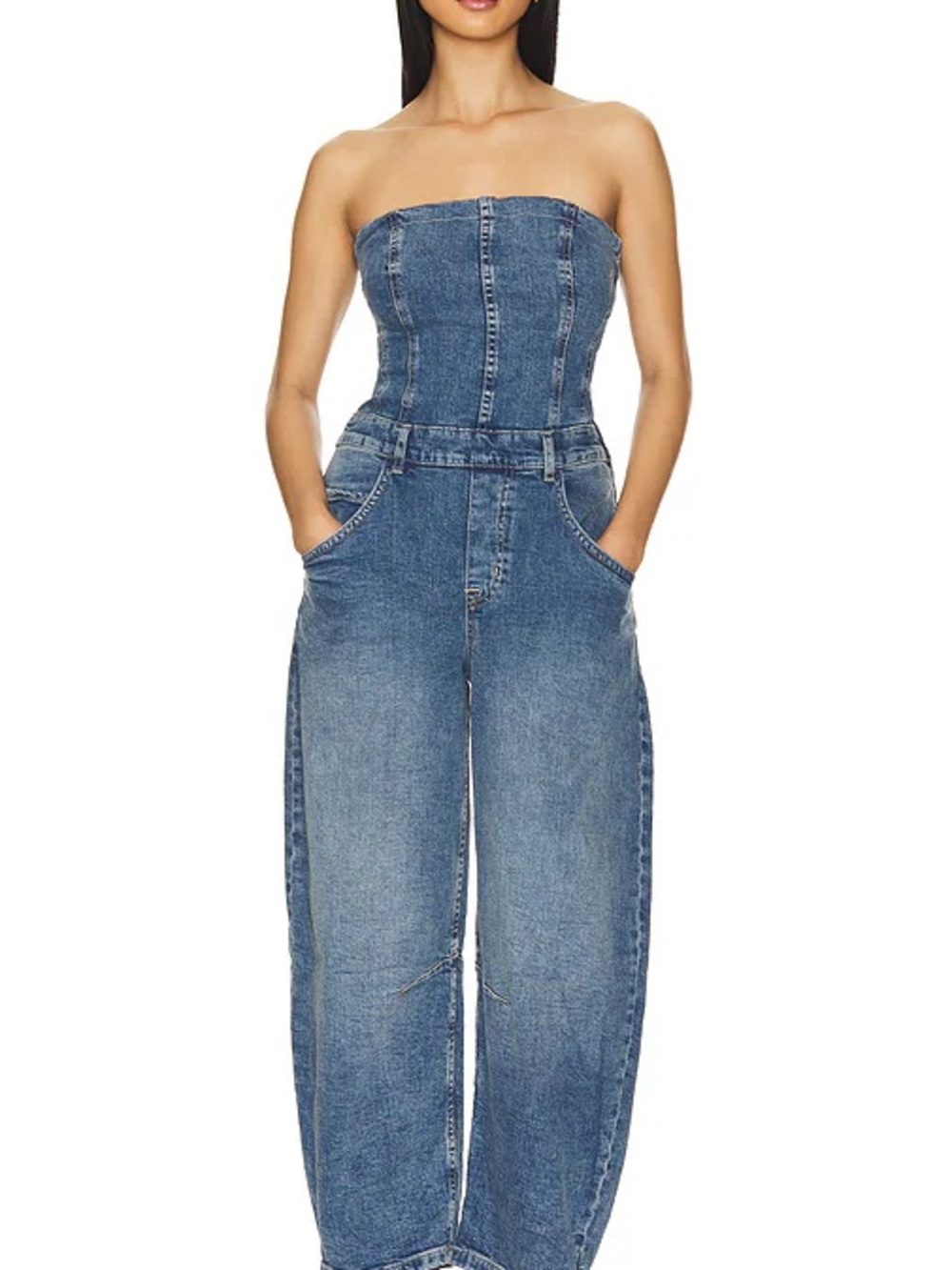 We the Free Barrel Strapless Denim Jumpsuit